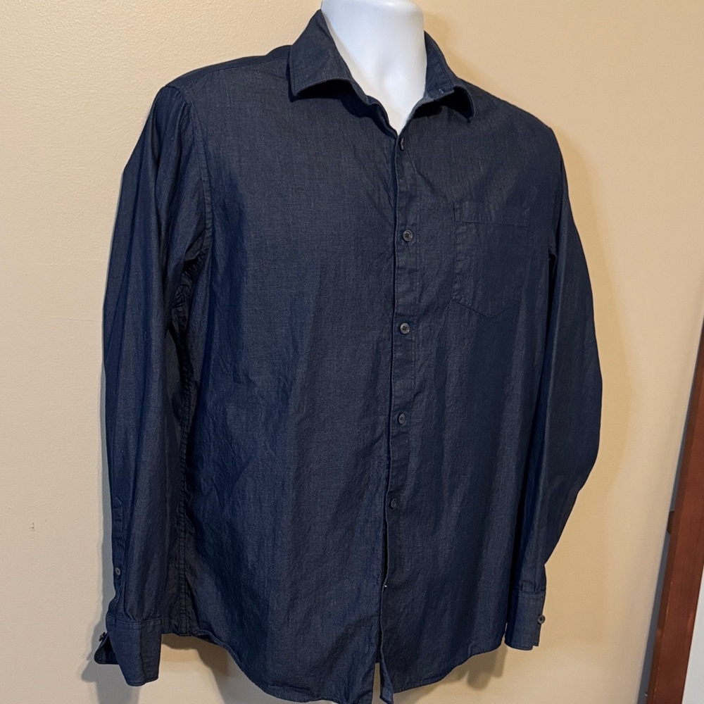 Claiborne Men's Casual Button Down Shirt - Dark Blue - Picture 2 of 10